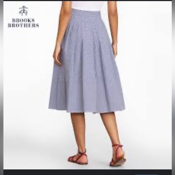 Brooks Brothers Blue A-Line Skirt gingham small medium blue white ties bow 8 s m - Picture 2 of 3